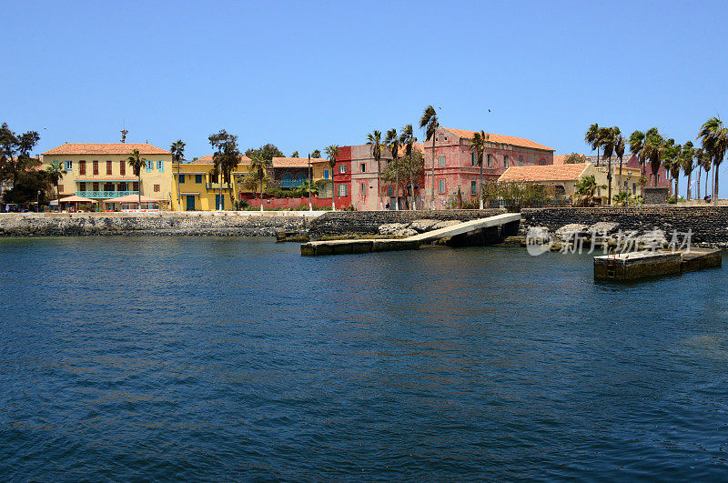 Colorful buildings facing the harbor Gorée Island, Dakar, Senegal